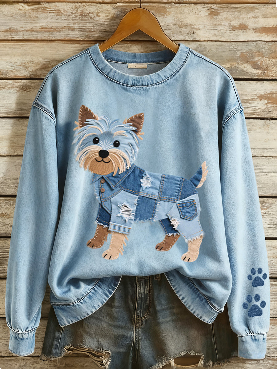 Marisol - Mooie dames hoodie met Yorkshire Terrier patchworkmotief