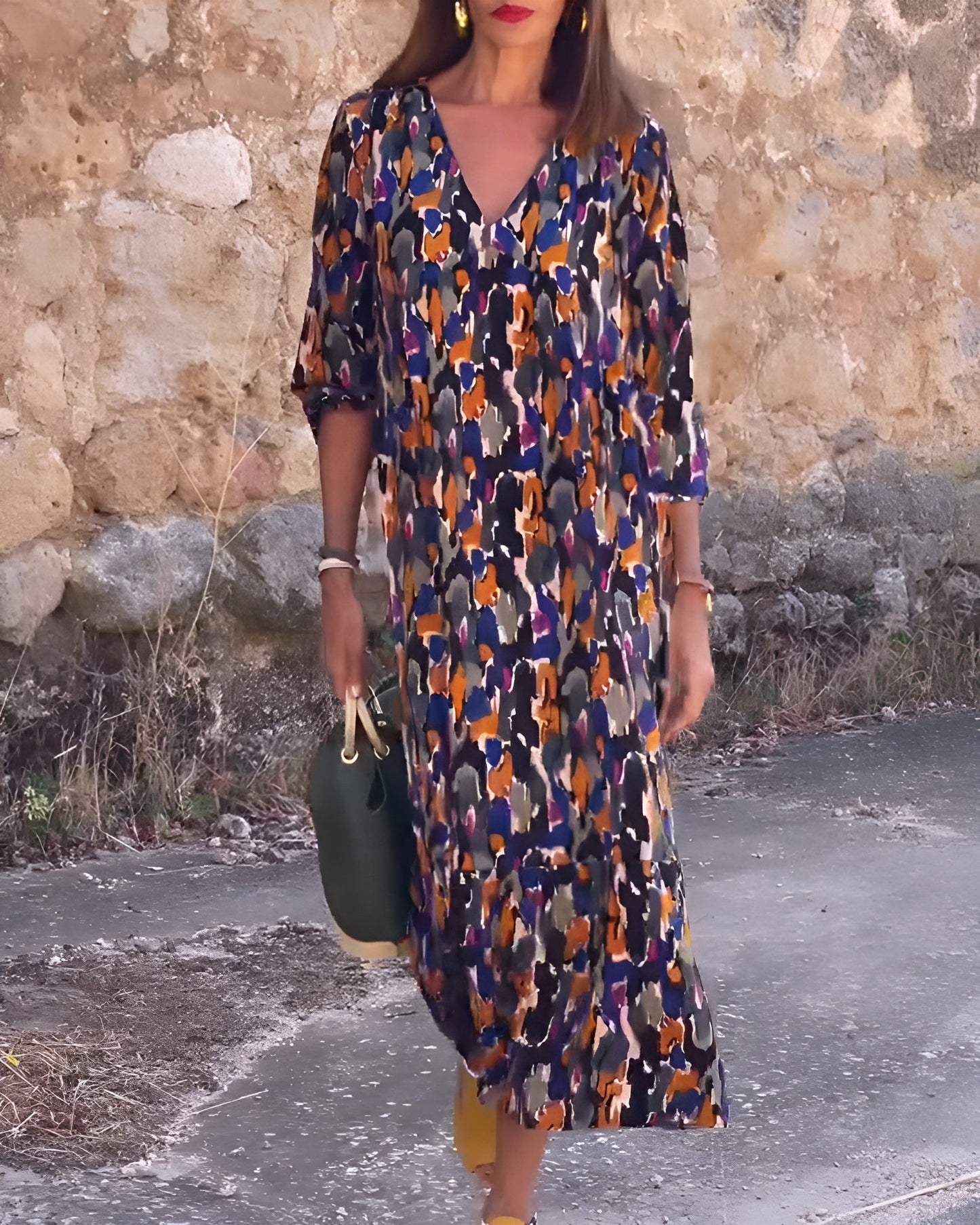 Laluna® | V-hals jurk met retroprint