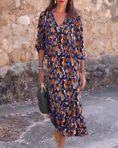 Laluna® | V-hals jurk met retroprint