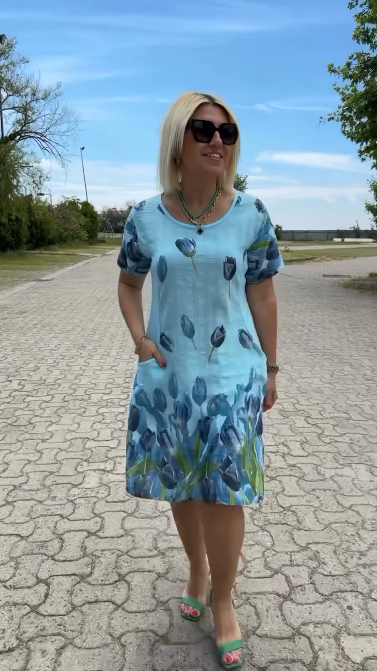 Neya™ - Zomerjurk met ronde hals en mooie print