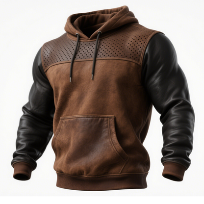 Bruine Leren Hoodie met Perforaties