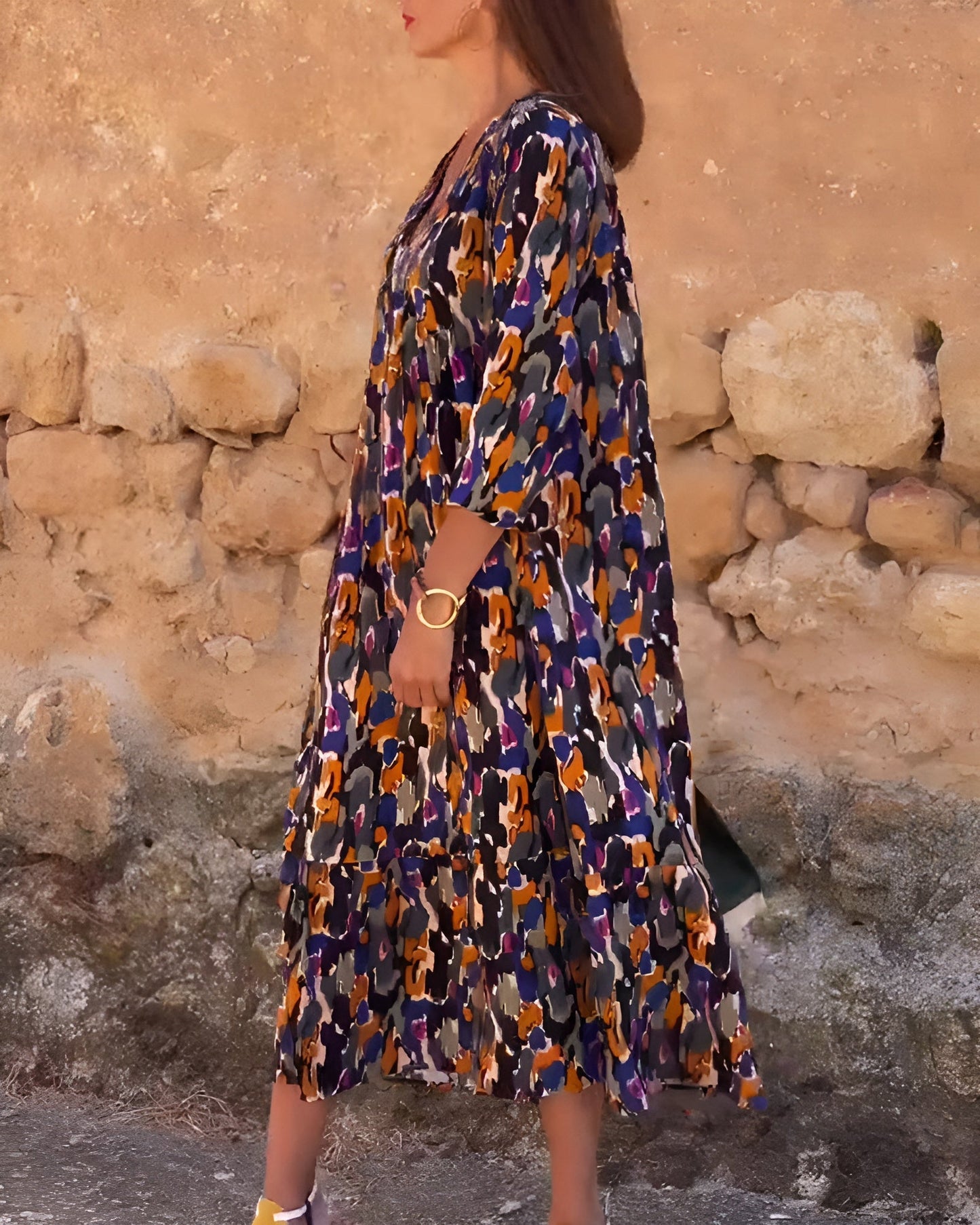 Laluna® | V-hals jurk met retroprint