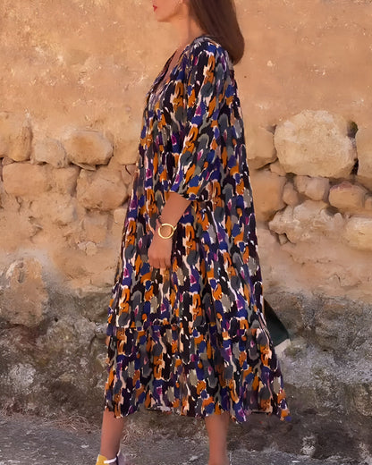 Laluna® | V-hals jurk met retroprint