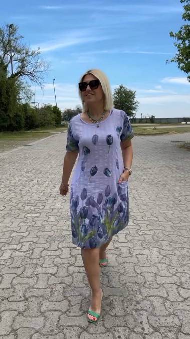 Neya™ - Zomerjurk met ronde hals en mooie print