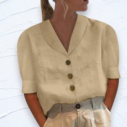 Retro-Chique Knopblouse met Geknoopte Voorkant
