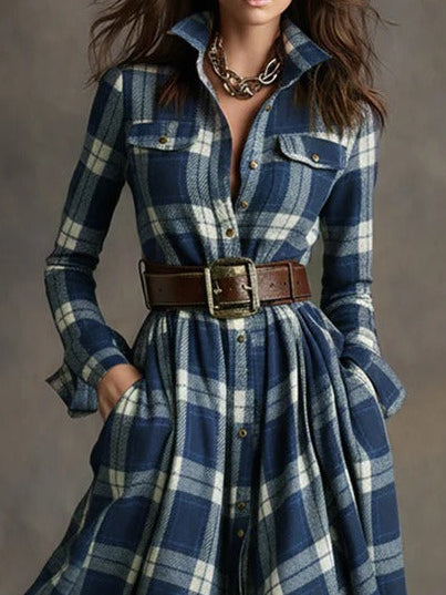 Fiona ❘ Lange geruite jurk met riem