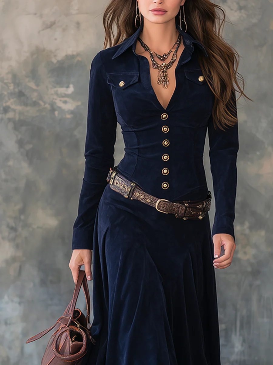 Diana | Lange suede jurk met knopen