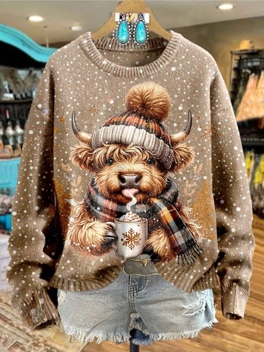 Mira – Kersttrui met hooglanderprint