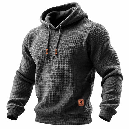 Heren hoodie met lange mouwen, gewatteerd, van wafelstof, in effen kleur voor buitensporten