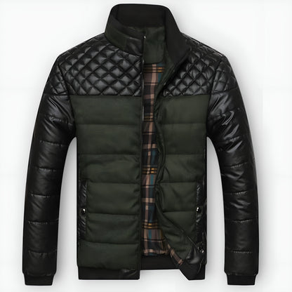 Félix™ | Bicolor gewatteerde leren en stoffen jas