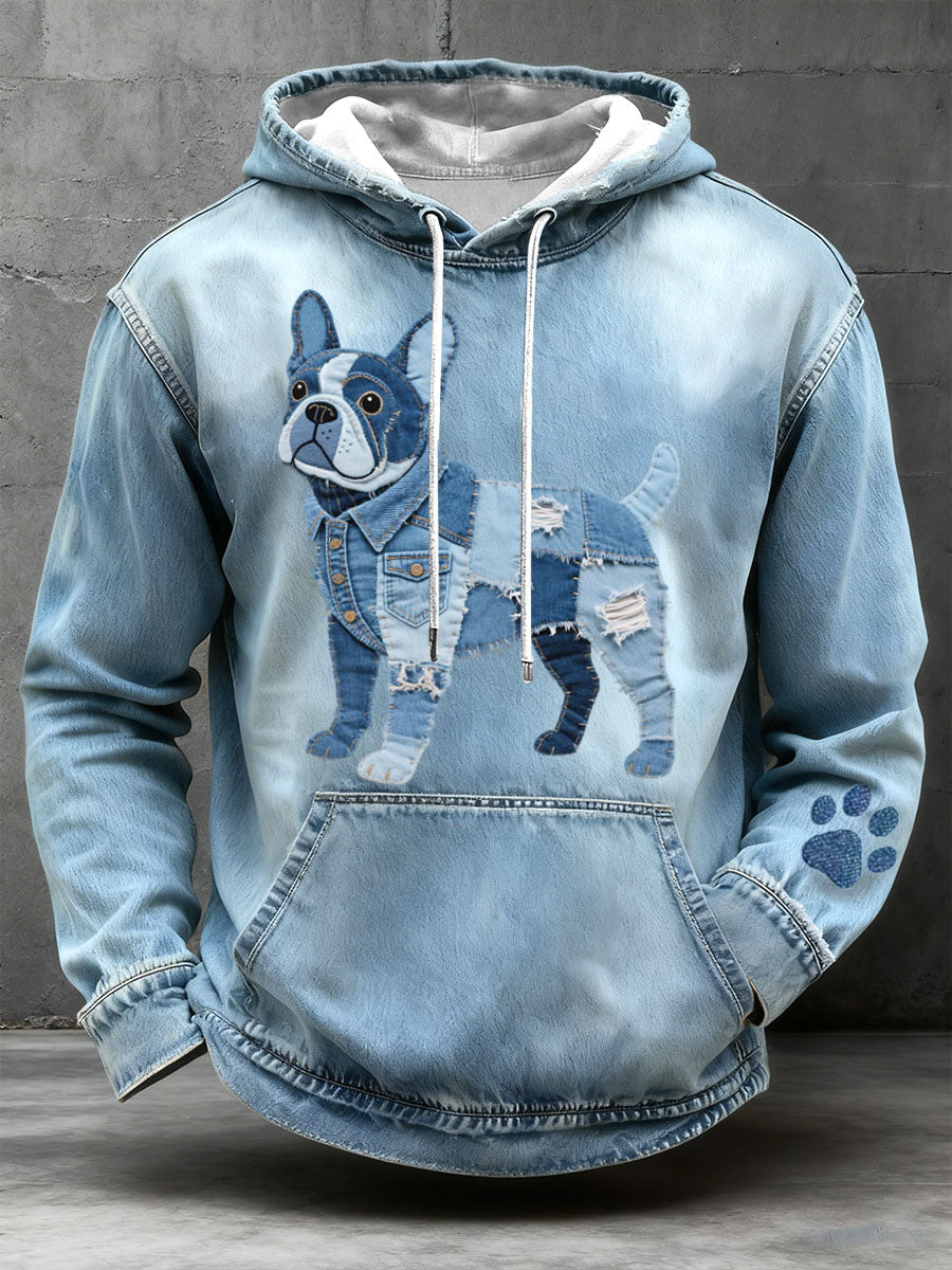 Paco - Patchwork hoodie in Franse bulldog stijl