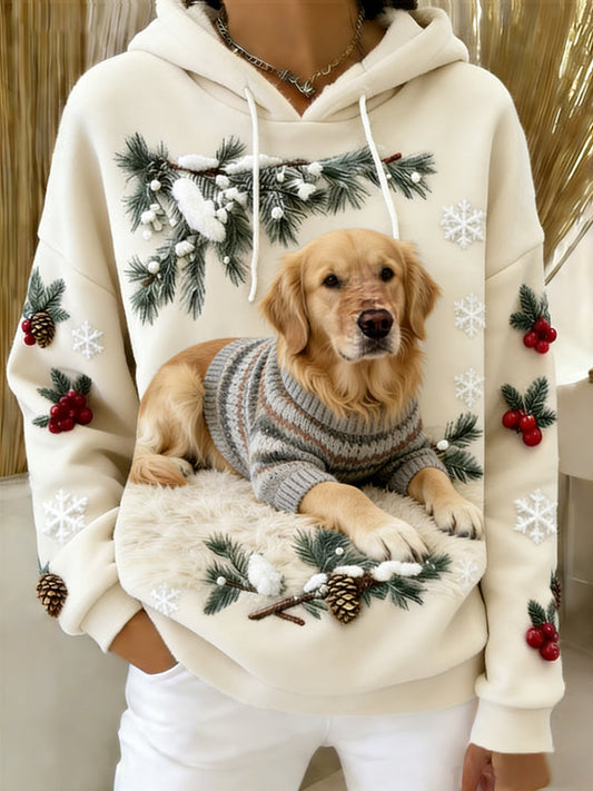 Dames comfortabele flanellen hoodie met Retro Dierlijke Kunstprint